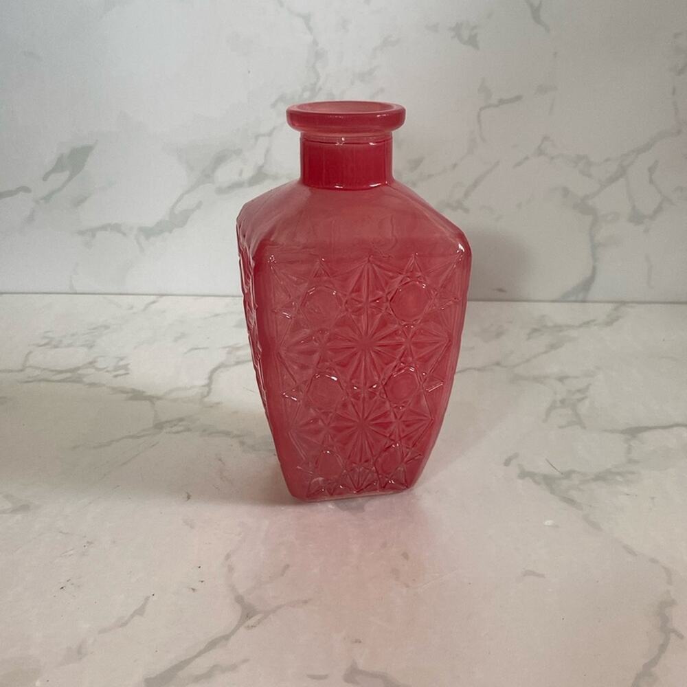 Vintage Pink Cranberry Etched Cut Glass Small Vase Home Decor Floral Tabletop